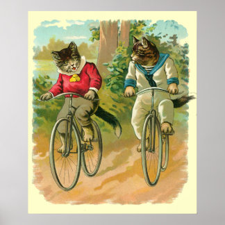 Poster Chats vintages à vélo