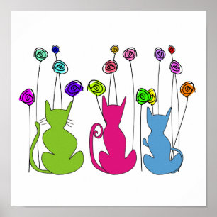 Poster Chats Whimsical Art encadré