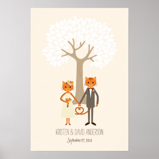 Poster Chats Whimsical (Crème) Empreinte d'empreintes dig (Devant)