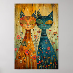 Poster Chats Whimsical en Harmonie : Art populaire coloré