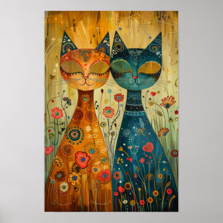 Poster Chats Whimsical en Harmonie : Art populaire coloré