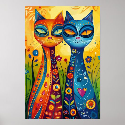 Poster Chats Whimsical en Harmonie : Art populaire coloré (Devant)