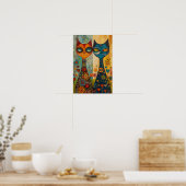 Poster Chats Whimsical en Harmonie : Art populaire coloré (Cuisine)