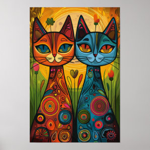 Poster Chats Whimsical en Harmonie : Art populaire coloré