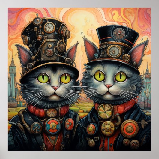 Poster Chats Whimsical Steampunk (Devant)