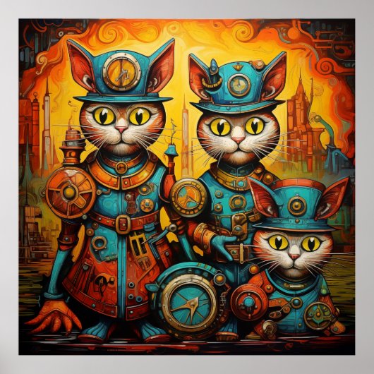Poster Chats Whimsical Steampunk (Devant)