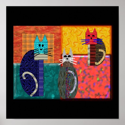 Poster Chats Whimsical sur CANVAS Art (Devant)