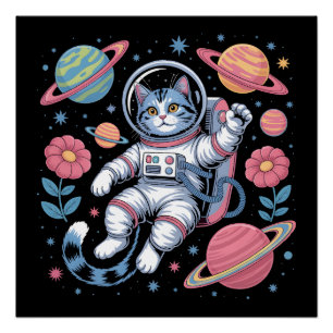 Poster Chatstronaute Cosmique dans Vaporwave d'Espace Néo