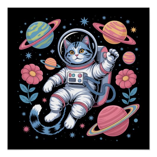Poster Chatstronaute Cosmique dans Vaporwave d'Espace Néo (Devant)