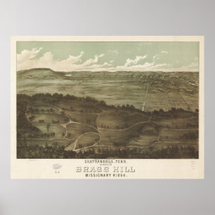 Poster Chattanooga Tennessee 1887 Carte panoramique antiq