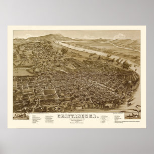 Poster Chattanooga, TN Carte panoramique - 1886