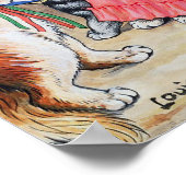 Poster Chatte avec éventail et chatons, Louis Wain (Coin)