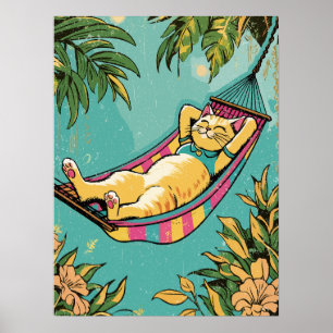 Poster Chatte blonde dans un hamac coloré