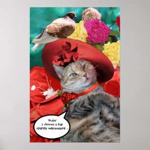 POSTER CHATTE CÉLÈBRE PRINCESSE TATUS AVEC CHAPEAU ROUGE