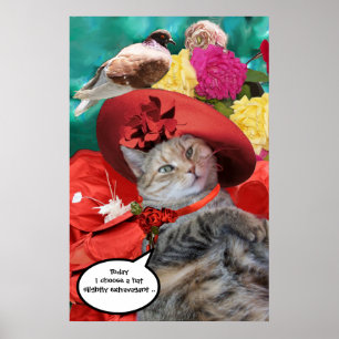 POSTER CHATTE CÉLÈBRE PRINCESSE TATUS AVEC CHAPEAU ROUGE 