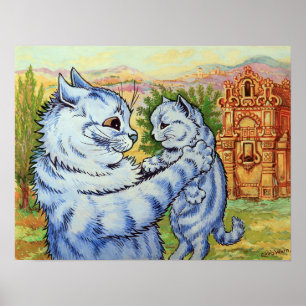 Poster Chatte mère portant un chaton, Louis Wain