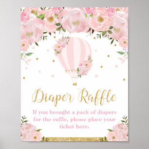 Poster Chaud Air Balloon Or rose floral Déchets Raffin