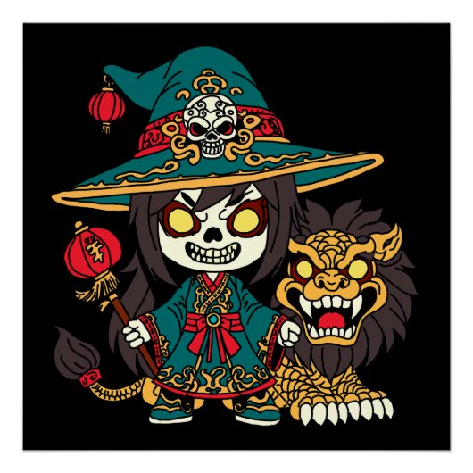 Poster Chaud chinois Nouvel An sorcière et Lion (Devant)