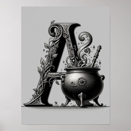 Poster Chaudière de sorcière Lettre de sorcière A initial (Devant)