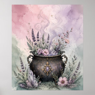Poster Chaudière Sorcière Lavande Cristal Whimsigoth