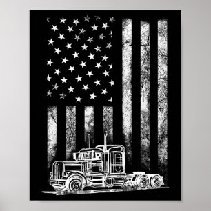 Poster Chauffeur de camion américain Drapeau Trucker Vint