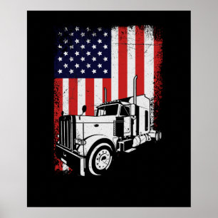 Poster Chauffeur de camion American Flag Trucker cadeau
