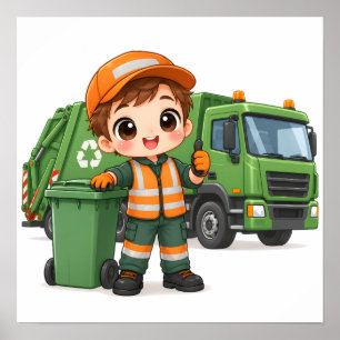 Poster Chauffeur de Camion Poubelle Serviable