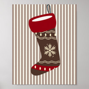Poster Chaussette de Noël marron et rouge