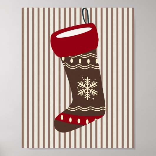 Poster Chaussette de Noël marron et rouge (Devant)