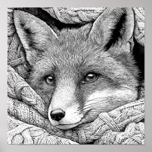 Poster Chaussette de Noël réaliste en tricot renard color