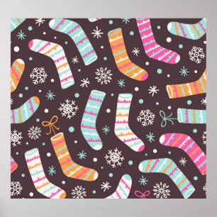Poster Chaussettes de Noël et flocons de neige : motif vi