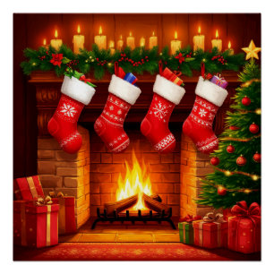 Poster Chaussettes de Noël suspendues au-dessus d'une cha