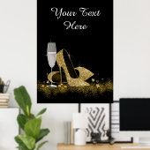 Poster Chaussure à talon noir et or haute fête d'annivers (Bureau à domicile)