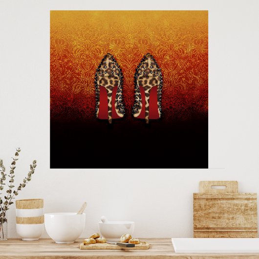 Poster Chaussure RED BOTTOMS talons hauts en LEOPARD (Cuisine)