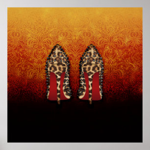 Poster Chaussure RED BOTTOMS talons hauts en LEOPARD