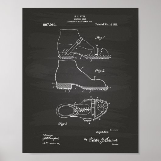 Poster Chaussure Roofer 1911 Brevet Art Chalkboard (Devant)