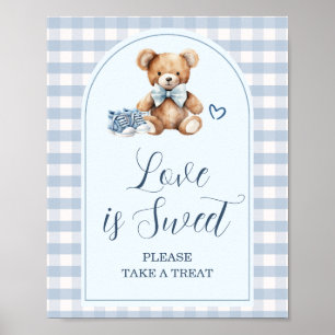 Poster Chaussures Bébé Bleu Gingham Baby Shower Love is S