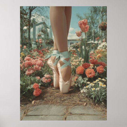 Poster Chaussures de ballet sur pointes dans un jardin fl (Devant)