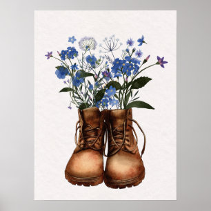 Poster Chaussures de randonnée Blue Wildflower Outdoor