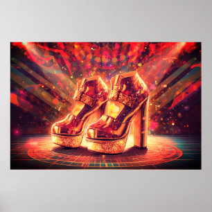 Poster Chaussures disco à empiler or style rétro des anné