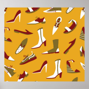 Poster Chaussures Doodle : Tiré À La Main Sans Couture.