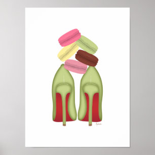 Poster Chaussures en stilettos, talons hauts et macarons