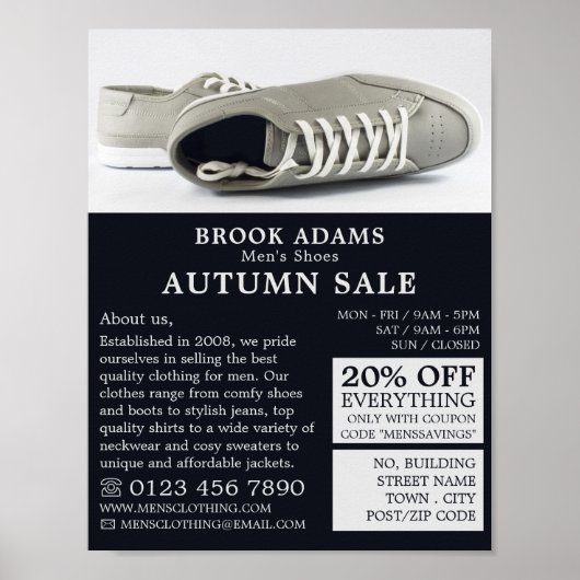 Poster Chaussures gris, Vêtements pour hommes publicité (Devant)