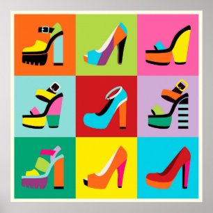 Poster Chaussures pop art coloré féminin