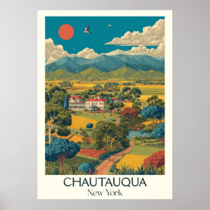 Poster Chautauqua New York Vintage Lake Rural Art