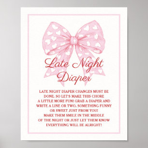 Poster Chauve-Baby shower Rose Bow  de nuit