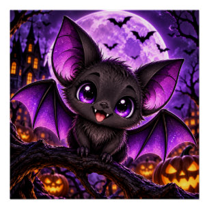 Poster Chauve-souris gothique violette mignonne Halloween