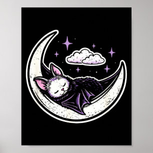 Poster Chauve-souris lune créatif mignon kawaii pastel go