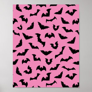 Poster Chauve-souris rose pastel motif halloween