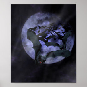Poster Chauves-souris d'Halloween dans une nuit de Pleine